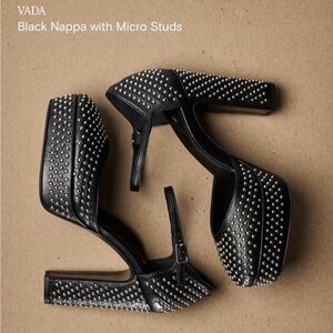 INEZ VADA Limited Edition Black Nappa Platform Micro Stud D’Orsay Heels